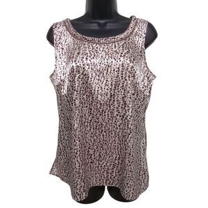 Chico's Satin Animal Print Tank Top Sleeveless Sz M Career Separates Office Tan